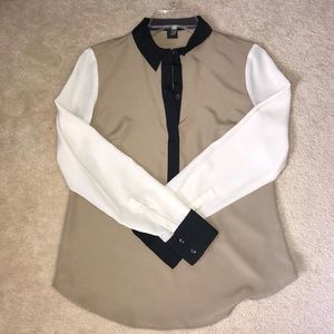 Black, tan, and ivory long sleeve blouse
